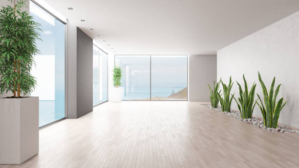 istock Empty Modern Large Room with Plants and Amazing View 1600577979