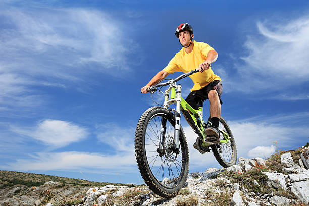 Mountain bike rides along the steep seashore. Cyprus