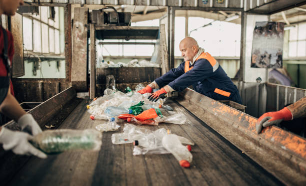 istock Group of workers at the recycling centre sorting plastic waste ad preparing for recycling 1600582950