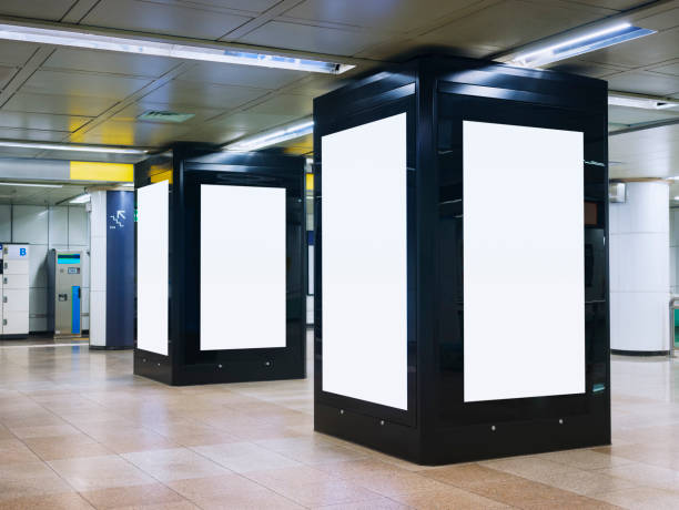 istock Blank white Media advertisement Light box Vertical board indoor Subway station 1600611592