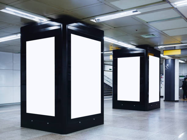 istock Blank white Media advertisement Light box Vertical board indoor Subway station 1600611646