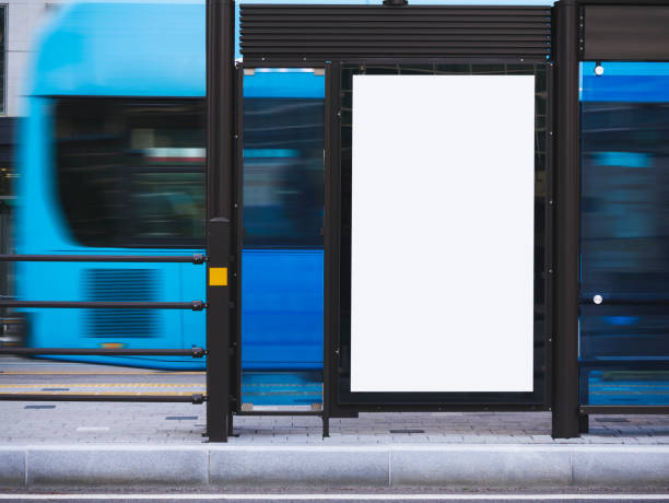 istock Blank white Mock up signboard Media Advertisement Bus stop City street 1600611683