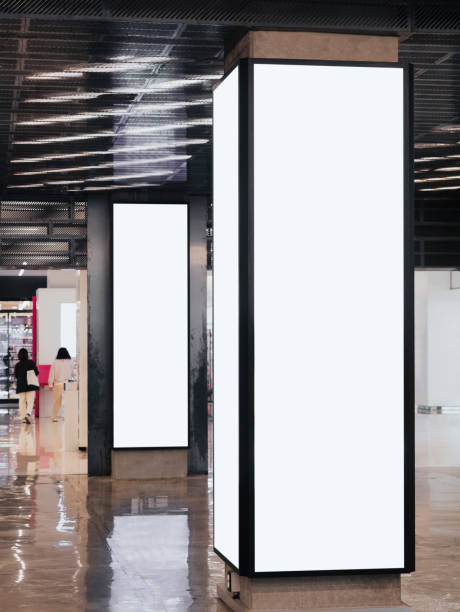 istock Blank white Banner Light box columns Indoor building Mock up Media advertisement 1600611764