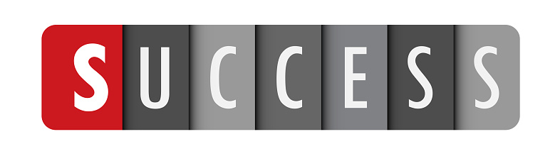 SUCCESS gray vector typography banner with initial letter highlighted in red