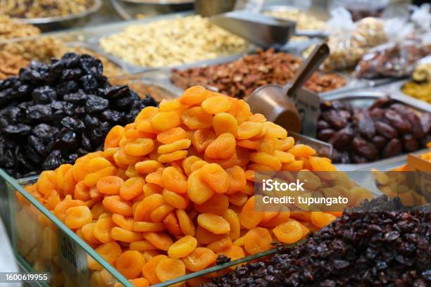 Dried Apricot Fruit In Israel Stock Photo - Download Image Now - Apricot, City, Color Image