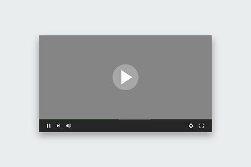 Video player UI template with grey screen mockup. Media player user interface vector stock illustration.