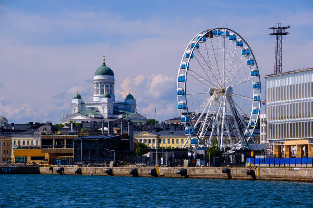 A coastal view of downtown Helsinki during the summer time. stock photo
