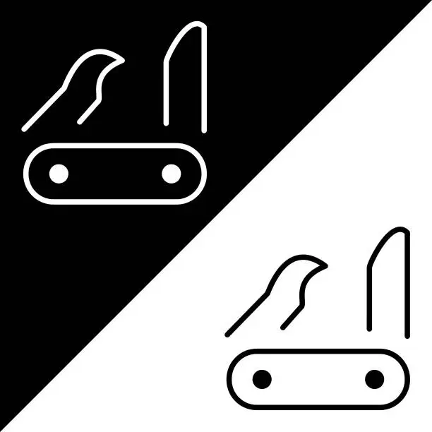 Vector illustration of Swiss army knife Vector Icon, Outline style icon, from Adventure icons collection, isolated on Black and white Background.