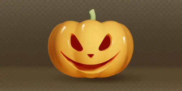 Vector illustration of Halloween pumpkin with scary face. isolated. Design Template for Halloween holidays. Realistic vector