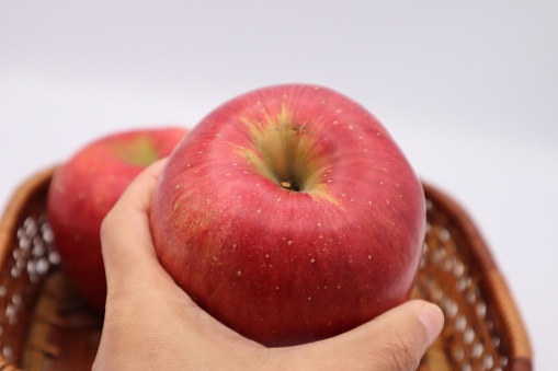 Close-up photo of a person holding an apple