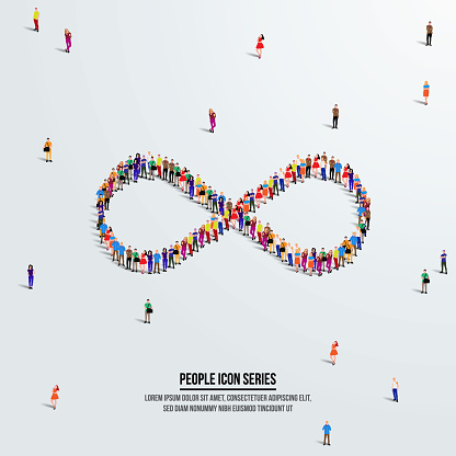 Infinity icon or concept. large group of people form to create shape Infinity. Vector illustration.