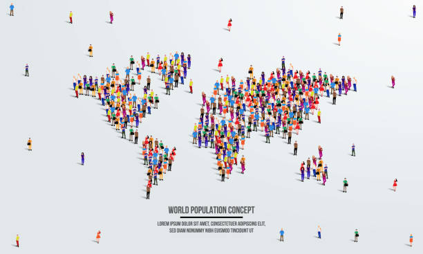 istock world map icon or  World Population concept. large group of people form to create shape world map. Vector illustration. 1600704760