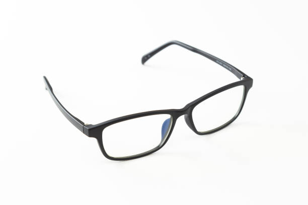 istock Black-rimmed glasses on a white background. 1600725103