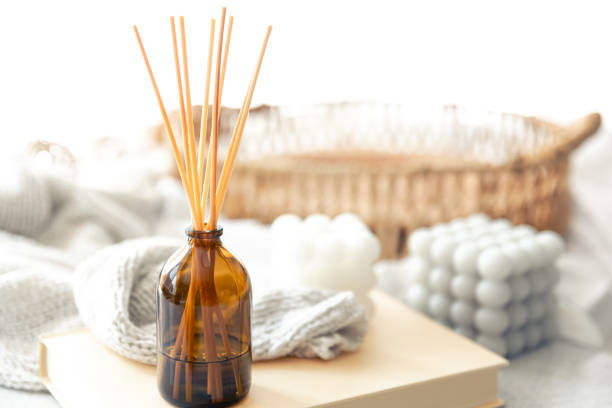 istock Spa composition with incense sticks and knitted element on a blurred background. 1600746420