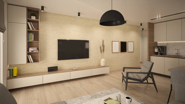 istock Interior Design. Architecture. Computer generated image of living room. Architectural Visualization. 3D rendering. 1600753375