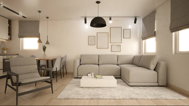 istock Interior Design. Architecture. Computer generated image of living room. Architectural Visualization. 3D rendering. 1600753381