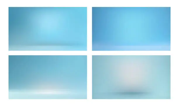 Vector illustration of Set of empty gradient blue blurred defocused studio room, used as background for display your products