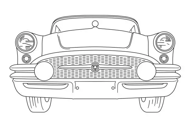 Vector illustration of Vintage American limousine from the 1950s line art vector