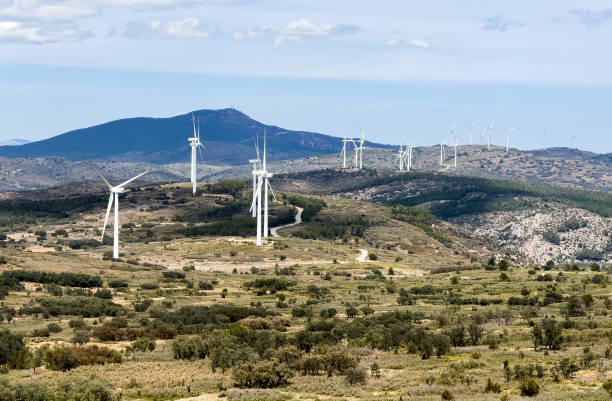 istock Wind turbine in mountains landscape. Eolic park windpower. 1600782905