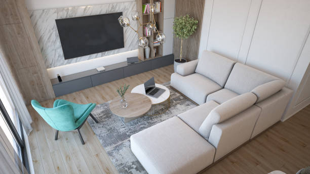 istock Interior Design. Architecture. Computer generated image of living room. Architectural Visualization. 3D rendering. 1600791659