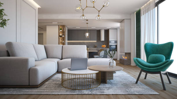 istock Interior Design. Architecture. Computer generated image of living room. Architectural Visualization. 3D rendering. 1600791685
