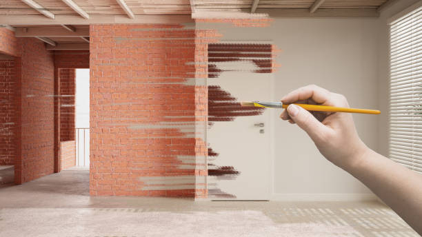 istock Unfinished project, real room with ceramic floor over under construction interior, hand painting details, design concept idea, sustainable apartment, wooden ceiling, custom furniture 1600812145