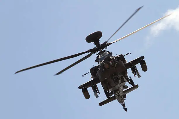 AH-64 Apache Attack Helicopter hovers over target