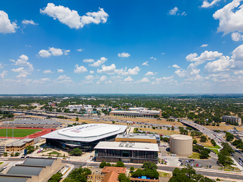 Austin, TX, USA - July 24, 2023: Aerial photo Moody Center at University of Texas