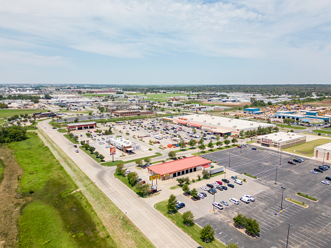Oklahoma City, OK, USA - July 25, 2023: Aerial drone photo Westgate Marketplace Oklahoma City