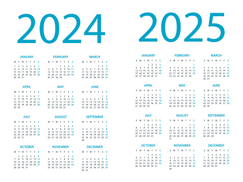 Calendar 2024 2025 - Symple Layout Illustration. Week starts on Monday. Calendar Set for 2024 2025 year