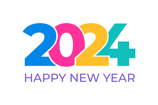 2024 Happy New Year - Banner, Design Template, Logo Text Sign Isolated on White Background. Holiday Greeting Card. Vector Stock Illustration