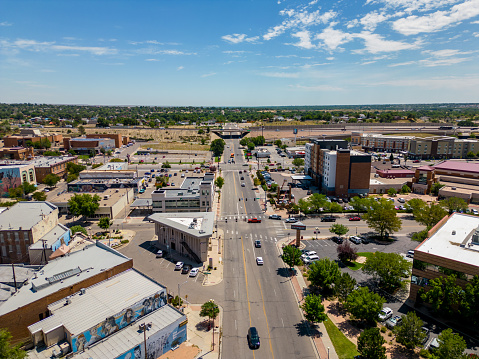 Pueblo, CO, USA - July 26, 2023: Aerial photo Downtown Pueblo Colorado USA