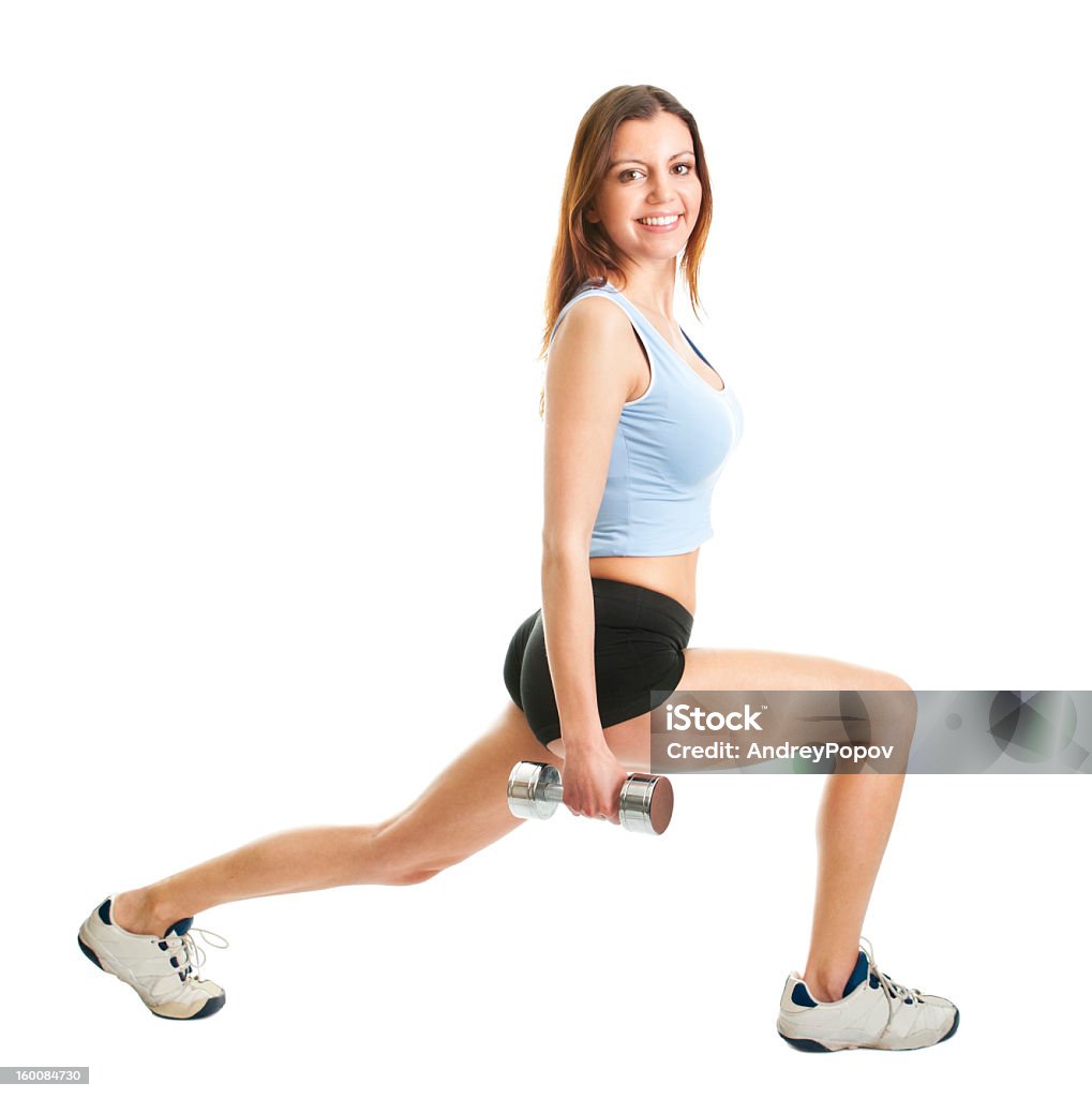Fitness woman doing lunge exercise Fitness woman doing lunge exercise. Isolated on white Active Lifestyle Stock Photo