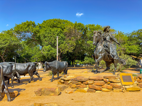 Waco, TX, USA - July 24, 2023: Photo of Branding the Brazos Sculpture Waco Texas