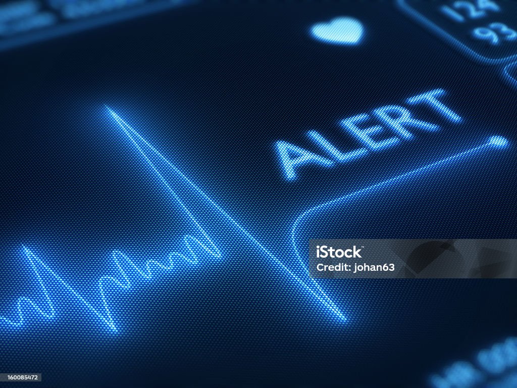 Flat line alert on heart monitor Flat line alert on a heart monitor - 3d render on detail pixellated screen Death Stock Photo