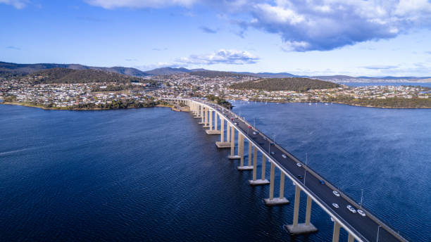 Aerial picture of tasman bridge Aerial picture of tasman bridge tasman sea stock pictures, royalty-free photos & images