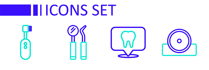 Set line Otolaryngological head reflector Dental clinic location mirror and probe and Electric toothbrush icon. Vector.