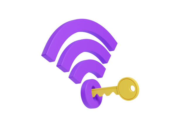 istock Purple wifi symbol with key 1600948178