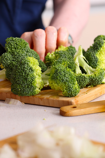 Cutting the Broccoli in preparation for cooking