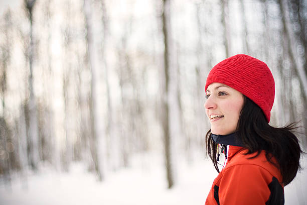 Thinking in the snow stock photo