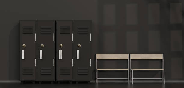 istock Locker sports room background storage room wall backdrop 3d illustration 1601030195