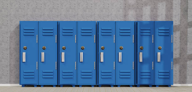 istock Locker sports room background storage room wall backdrop 3d illustration 1601030202