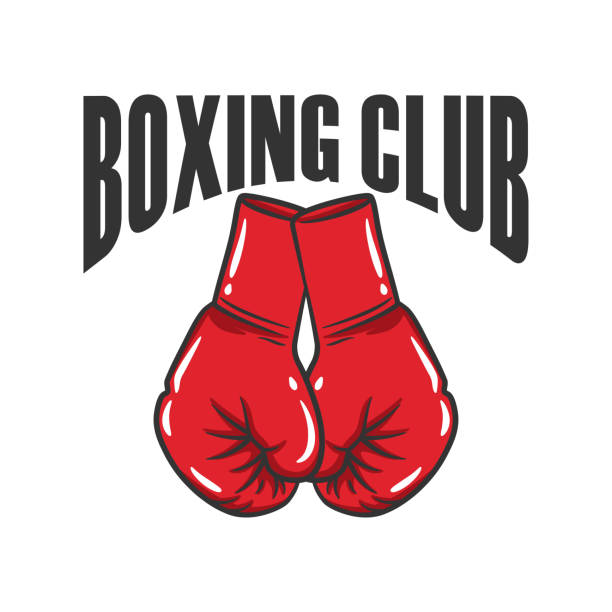 illustrazioni stock, clip art, cartoni animati e icone di tendenza di modello di design per collezione di emblemi del logo del pugilato - conflict boxing glove classic sport