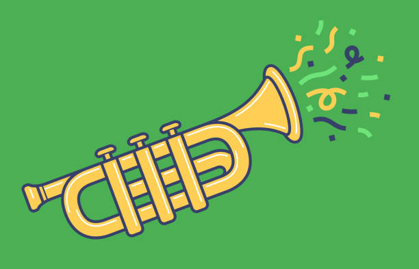 mardi grass jazz trąbka róg z konfetti - jazz celebration dancing mardi gras stock illustrations