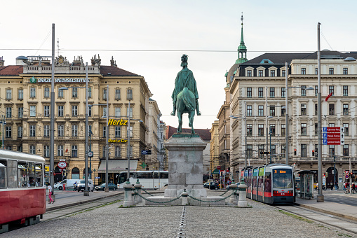 August 8, 2023: Vienna, Austria  - A busy street in downtown Vienna captured during a summer day.