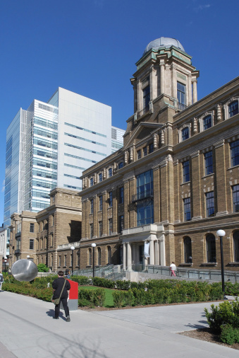 A research institute at the University of Toronto occupies an interesting mix of modern and old buildings.