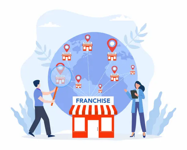 Vector illustration of Franchise store on world globe