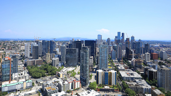 Aerial view of downtown Seattle, Washington, USA.