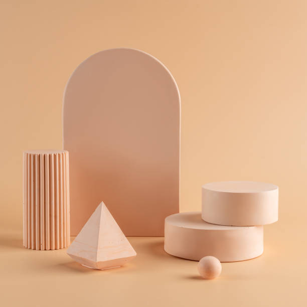 istock Blank beige podium platforms or pedestals with beige background for product display. Empty stands for showing or presenting products. 1601081430