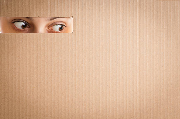 istock woman looking through the hole in cardboard 160109369